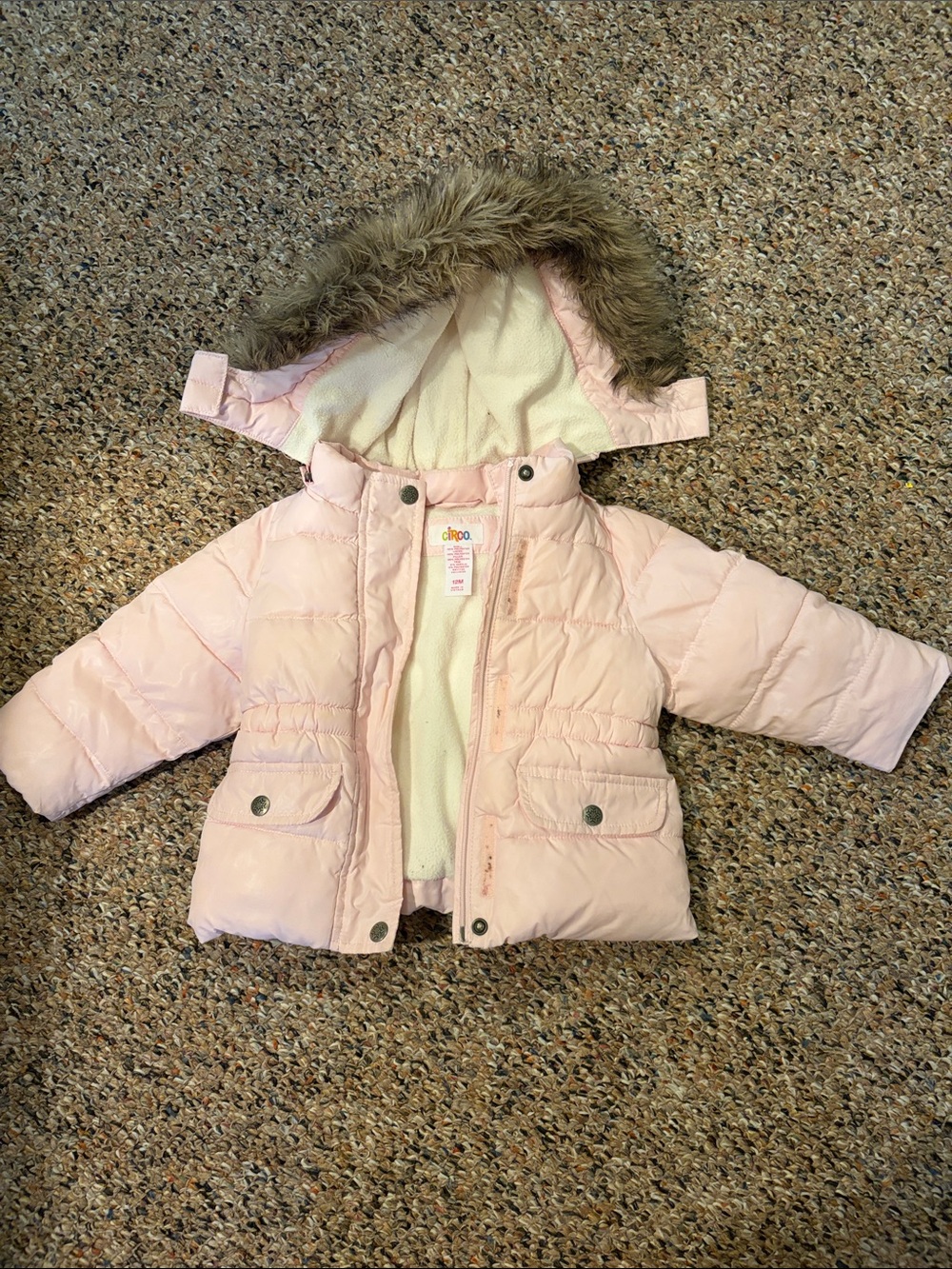 Circo Light Pink Toddler Puffer Jacket with Faux Fur Hood